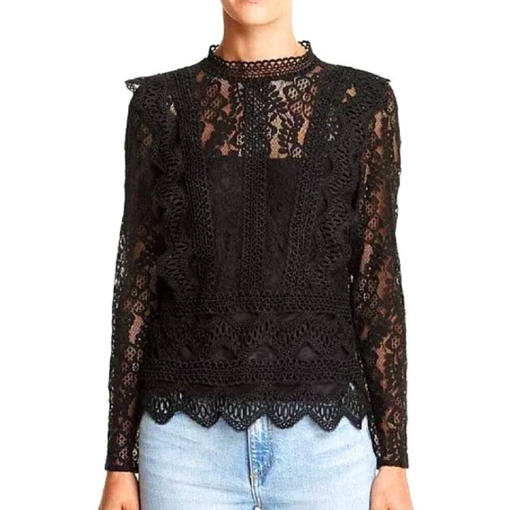 Adiva Women's Black Lace Long Sleeve Blouse Size Small New With Tags - Picture 1 of 13
